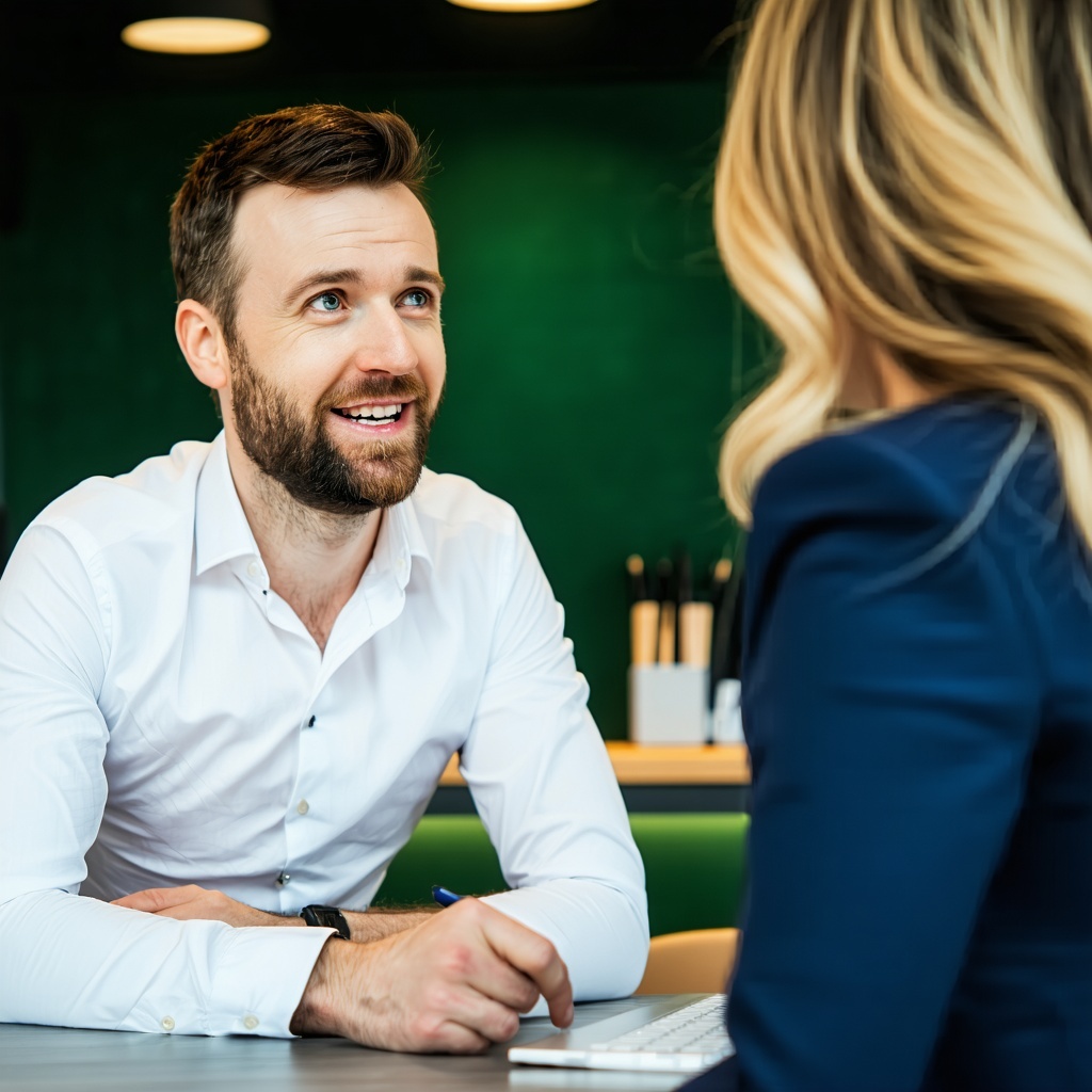 Irish business owner talking to a client