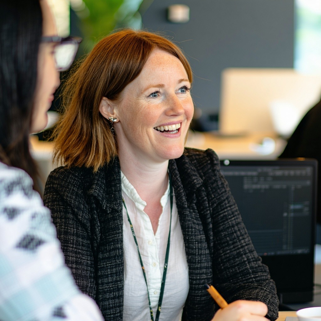 Irish female startup founder talking with a colleague