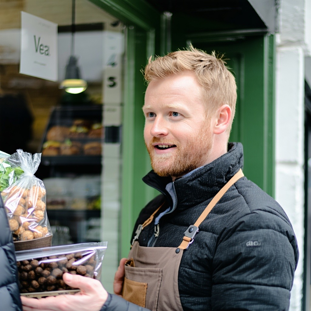 Irish local business owner talking with a customer