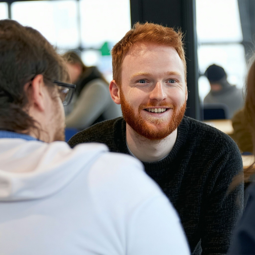 Irish startup founder talking with a colleague